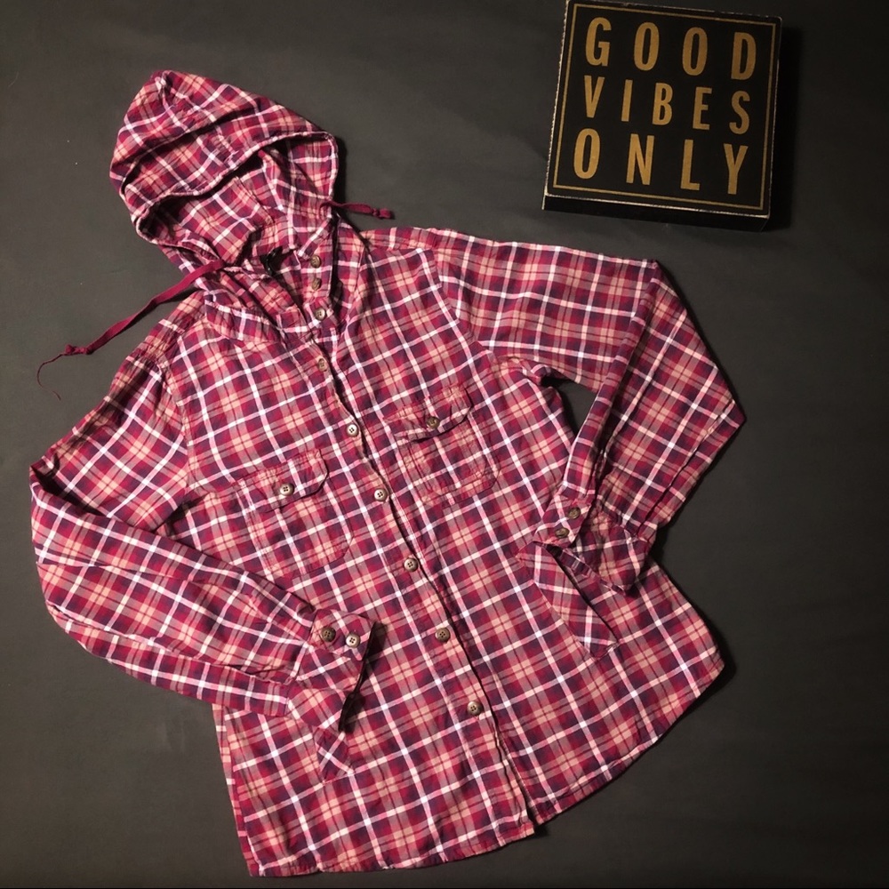 VANITY Hooded plaid long sleeve size Large